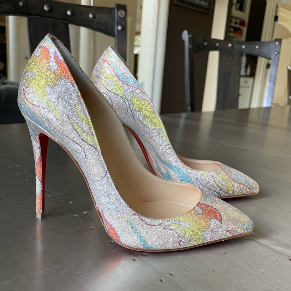 christian louboutin pigalle follies lurex flame gold fabric stiletto sz 36 - Picture 9 of 10